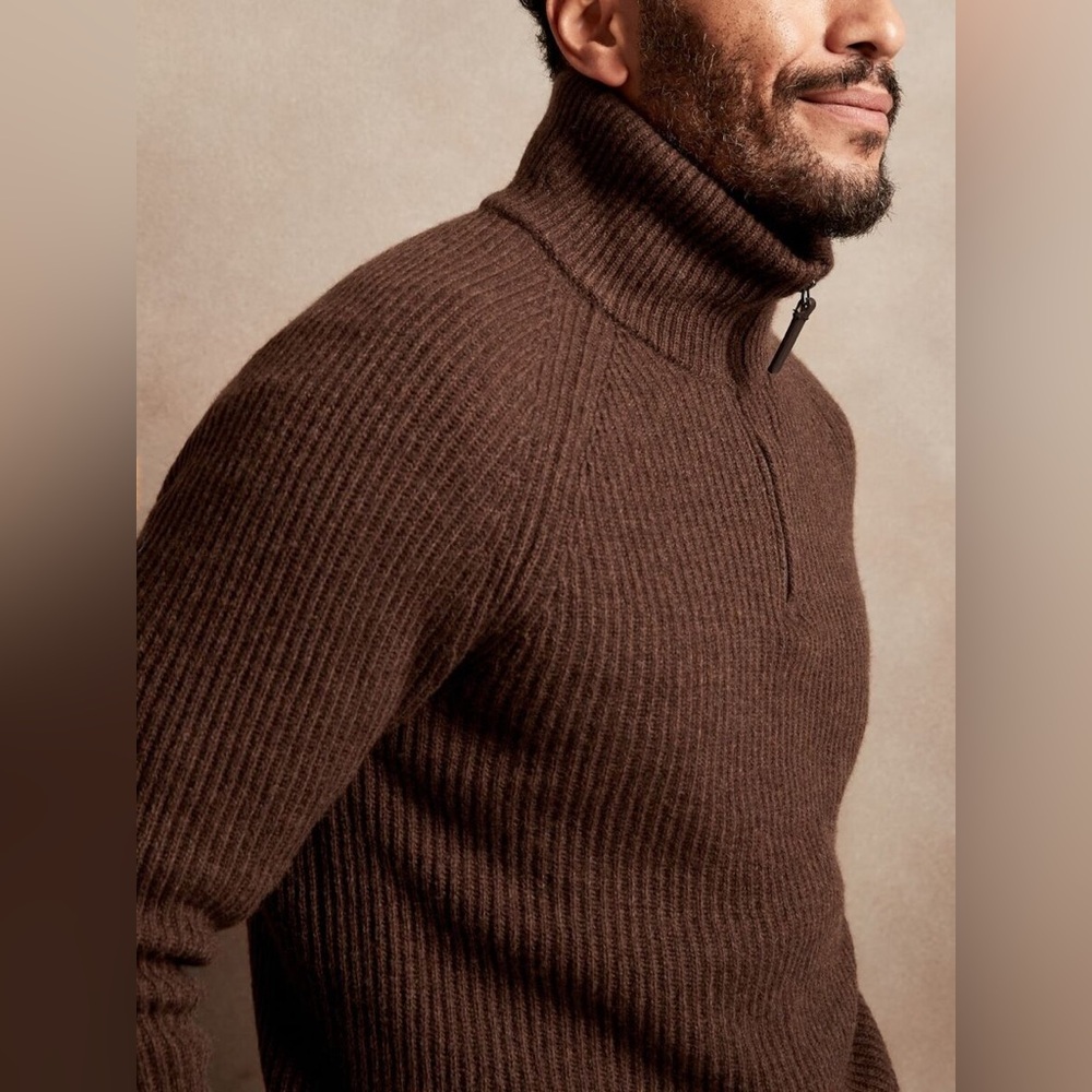 Banana Republic Italian Wool-Blend Half-Zip Sweater - Size M, Brown, Like New